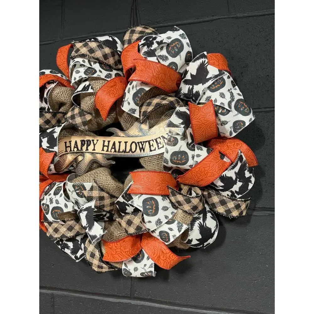 Halloween Wreath For Front Door Rustic Fall Burlap Wreath Handmade 20 Inch